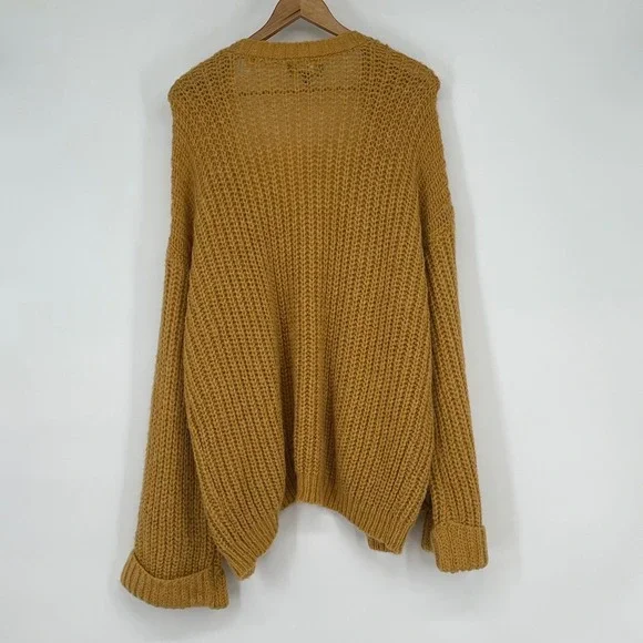 Lulus Oversized Slouchy Knit Cardigan‎ Sweater Mustard Yellow Pockets M Boxy - Picture 2 of 7